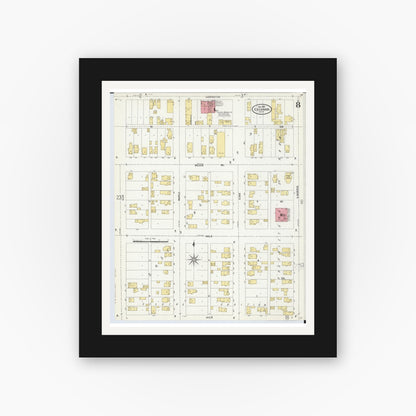 Old map wall art mockup — black gallery frame with white mat — Sanborn Fire Insurance Map from Escanaba, Delta County, Michigan (1906), Sheet #0008