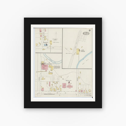 Old map wall art mockup — black gallery frame with white mat — Sanborn Fire Insurance Map from Gallipolis, Gallia County, Ohio (1895), Sheet #0009