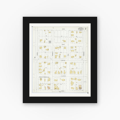 Old map wall art mockup — black gallery frame with white mat — Sanborn Fire Insurance Map from Midland, Midland County, Michigan (1899), Sheet #0007