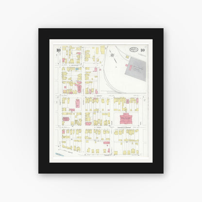 Old map wall art mockup — black gallery frame with white mat — Sanborn Fire Insurance Map from Danville, Montour County, Pennsylvania (1930), Sheet #0010