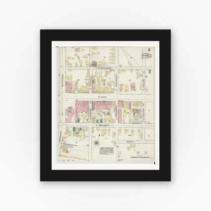 Old map wall art mockup — black gallery frame with white mat — Sanborn Fire Insurance Map from Norwalk, Huron County, Ohio (1884), Sheet #0002