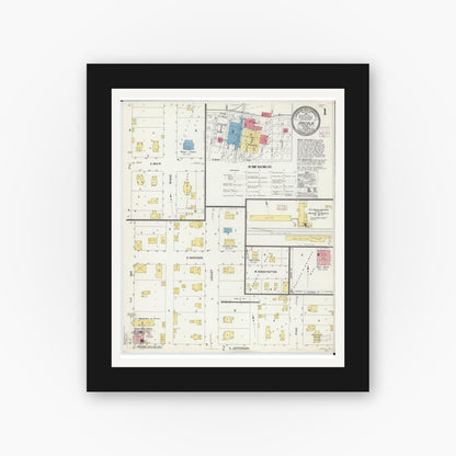 Old map wall art mockup — black gallery frame with white mat — Sanborn Fire Insurance Map from Arcola, Douglas County, Illinois (1907) - Complete Map Set