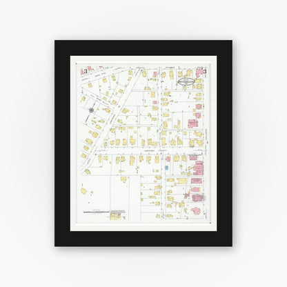Old map wall art mockup — black gallery frame with white mat — Sanborn Fire Insurance Map from South Charleston, Clark County, Ohio (1927), Sheet #0003