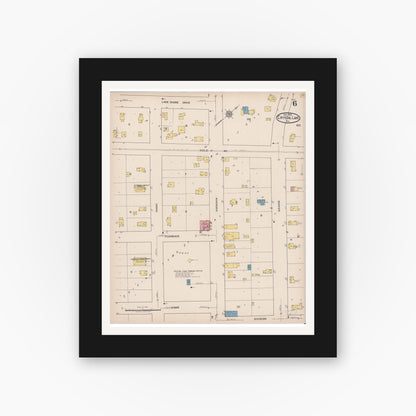 Old map wall art mockup — black gallery frame with white mat — Sanborn Fire Insurance Map from Crystal Lake, McHenry County, Illinois (1921), Sheet #0006