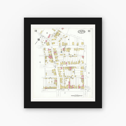 Old map wall art mockup — black gallery frame with white mat — Sanborn Fire Insurance Map from Lewistown, Mifflin County, Pennsylvania (1923), Sheet #0011
