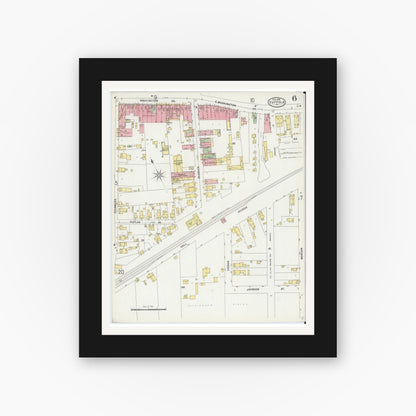 Old map wall art mockup — black gallery frame with white mat — Sanborn Fire Insurance Map from Suffolk, Independent Cities, Virginia (1898), Sheet #0006