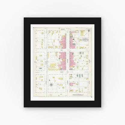 Old map wall art mockup — black gallery frame with white mat — Sanborn Fire Insurance Map from Chillicothe, Peoria County, Illinois (1907), Sheet #0002