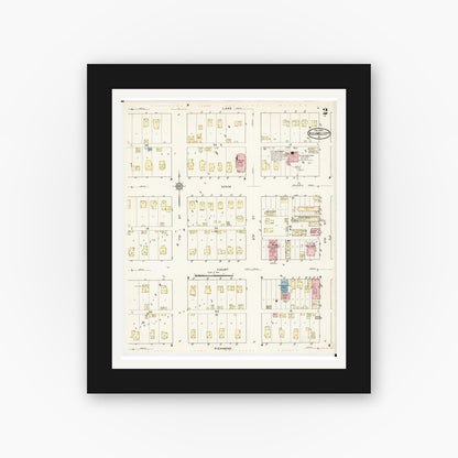 Old map wall art mockup — black gallery frame with white mat — Sanborn Fire Insurance Map from Rockwell City, Calhoun County, Iowa (1915), Sheet #0002