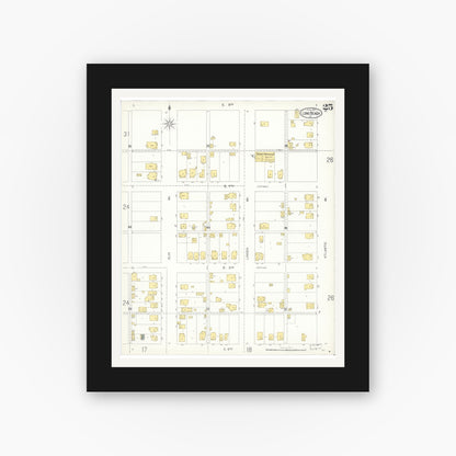 Old map wall art mockup — black gallery frame with white mat — Sanborn Fire Insurance Map from Long Beach, Los Angeles County, California (1905), Sheet #0025