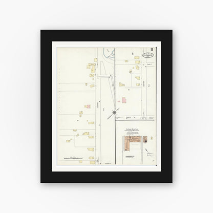 Old map wall art mockup — black gallery frame with white mat — Sanborn Fire Insurance Map from Ellenville, Ulster County, New York (1910), Sheet #0008