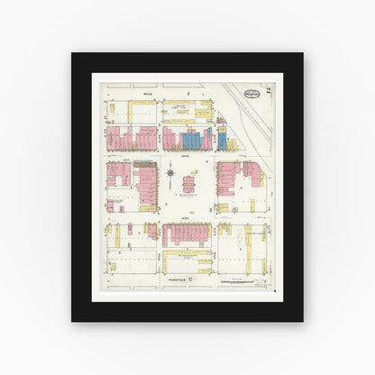 Old map wall art mockup — black gallery frame with white mat — Sanborn Fire Insurance Map from Memphis, Hall County, Texas (1920), Sheet #0002