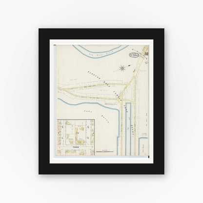 Old map wall art mockup — black gallery frame with white mat — Sanborn Fire Insurance Map from Oscoda, Iosco County, Michigan (1890), Sheet #0012