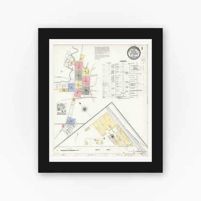Old map wall art mockup — black gallery frame with white mat — Sanborn Fire Insurance Map from Hayward, Alameda County, California (1907) - Complete Map Set