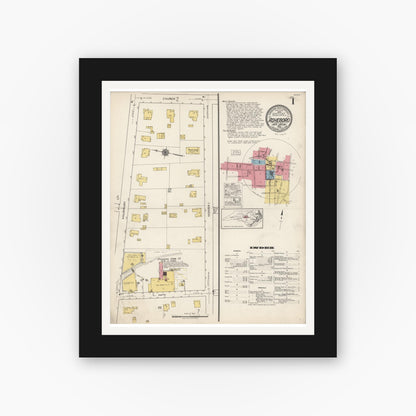 Old map wall art mockup — black gallery frame with white mat — Sanborn Fire Insurance Map from Asheboro, Randolph County, North Carolina (1922), Sheet #0001