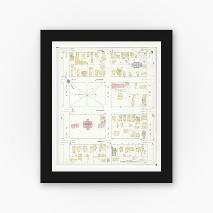 Old map wall art mockup — black gallery frame with white mat — Sanborn Fire Insurance Map from Grand Haven, Ottawa County, Michigan (1912), Sheet #0009