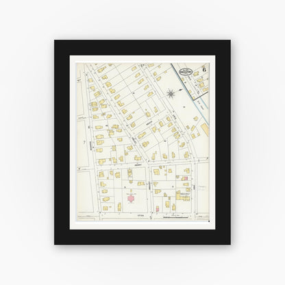 Old map wall art mockup — black gallery frame with white mat — Sanborn Fire Insurance Map from Brockport, Monroe County, New York (1904), Sheet #0006