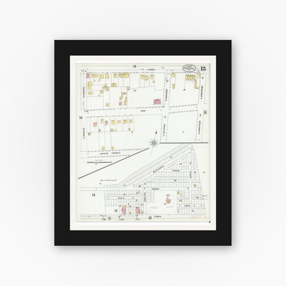 Old map wall art mockup — black gallery frame with white mat — Sanborn Fire Insurance Map from Peekskill, Westchester County, New York (1900), Sheet #0015