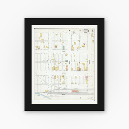 Old map wall art mockup — black gallery frame with white mat — Sanborn Fire Insurance Map from Sauk Rapids, Benton County, Minnesota (1899), Sheet #0002