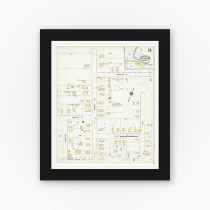 Old map wall art mockup — black gallery frame with white mat — Sanborn Fire Insurance Map from Riverhead, Suffolk County, New York (1909), Sheet #0011