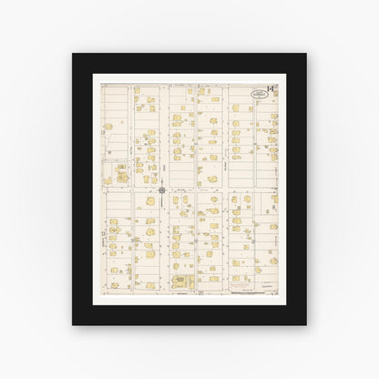 Old map wall art mockup — black gallery frame with white mat — Sanborn Fire Insurance Map from Glendale, Los Angeles County, California (1919), Sheet #0014