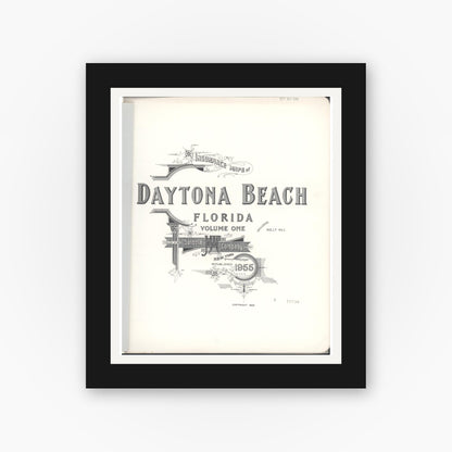 Old map wall art mockup — black gallery frame with white mat — Sanborn Fire Insurance Map from Daytona, Volusia County, Florida (1955), Sheet #0001