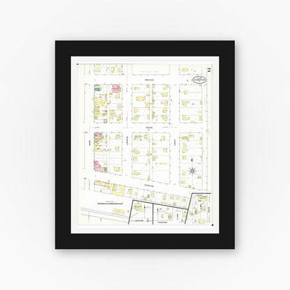 Old map wall art mockup — black gallery frame with white mat — Sanborn Fire Insurance Map from Scranton, Greene County, Iowa (1909), Sheet #0002