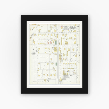 Old map wall art mockup — black gallery frame with white mat — Sanborn Fire Insurance Map from Lawrenceville, Lawrence County, Illinois (1901), Sheet #0003