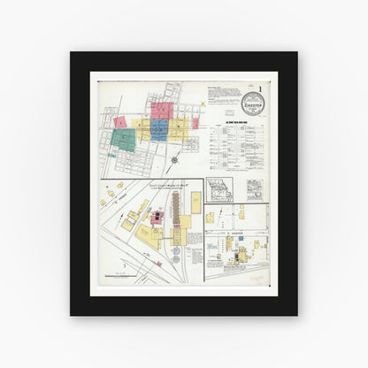 Old map wall art mockup — black gallery frame with white mat — Sanborn Fire Insurance Map from Sikeston, Scott County, Missouri (1919) - Complete Map Set