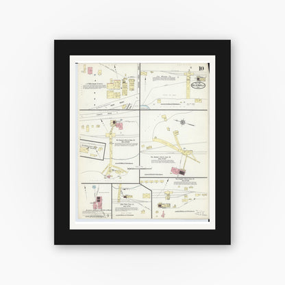 Old map wall art mockup — black gallery frame with white mat — Sanborn Fire Insurance Map from Nelsonville, Athens County, Ohio (1914), Sheet #0010