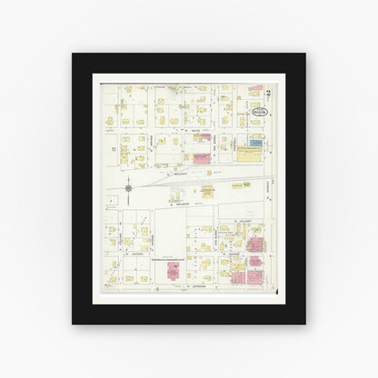 Old map wall art mockup — black gallery frame with white mat — Sanborn Fire Insurance Map from Marion, Williamson County, Illinois (1913), Sheet #0002