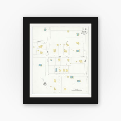 Old map wall art mockup — black gallery frame with white mat — Sanborn Fire Insurance Map from Swarthmore, Delaware County, Pennsylvania (1909), Sheet #0002