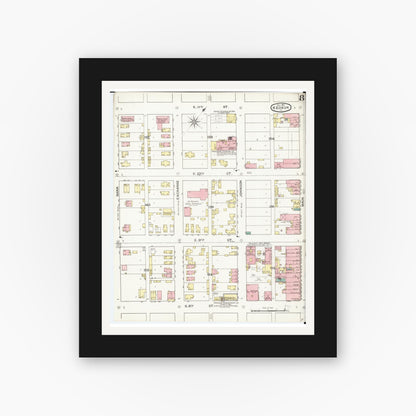 Old map wall art mockup — black gallery frame with white mat — Sanborn Fire Insurance Map from Keokuk, Lee County, Iowa (1893), Sheet #0008
