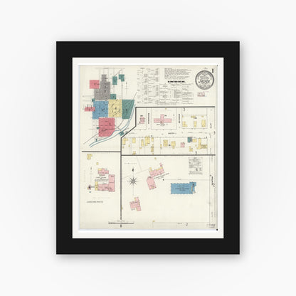 Old map wall art mockup — black gallery frame with white mat — Sanborn Fire Insurance Map from Jasper, Dubois County, Indiana (1909) - Complete Map Set