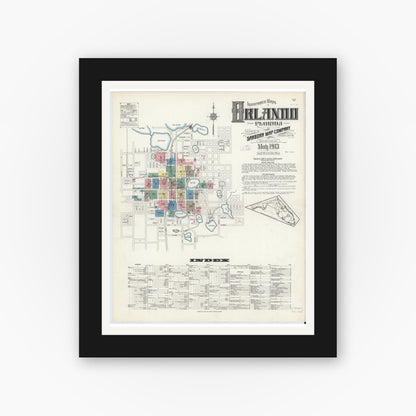 Old map wall art mockup — black gallery frame with white mat — Sanborn Fire Insurance Map from Orlando, Orange County, Florida (1913) - Complete Map Set