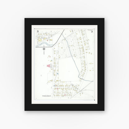 Old map wall art mockup — black gallery frame with white mat — Sanborn Fire Insurance Map from Cumberland, Guernsey County, Ohio (1946), Sheet #0003