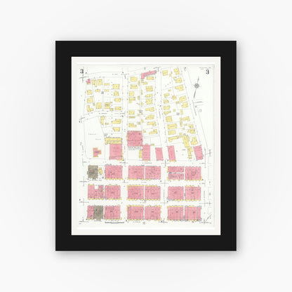 Old map wall art mockup — black gallery frame with white mat — Sanborn Fire Insurance Map from Palestine, Anderson County, Texas (1935), Sheet #0003