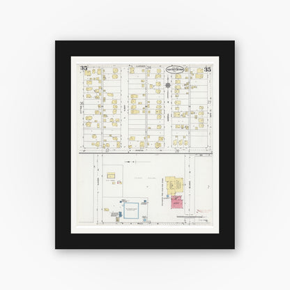 Old map wall art mockup — black gallery frame with white mat — Sanborn Fire Insurance Map from Huntington Park, Los Angeles County, California (1924), Sheet #0035
