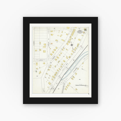 Old map wall art mockup — black gallery frame with white mat — Sanborn Fire Insurance Map from Dover, Morris County, New Jersey (1916), Sheet #0016