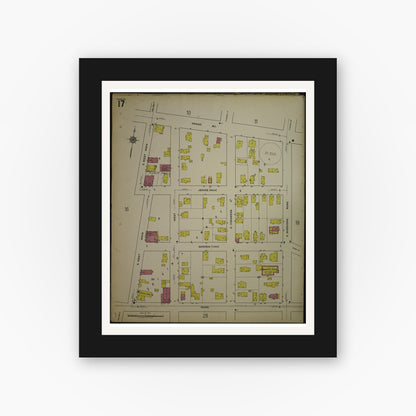 Old map wall art mockup — black gallery frame with white mat — Sanborn Fire Insurance Map from Kenosha, Kenosha County, Wisconsin. (1918), Sheet 21