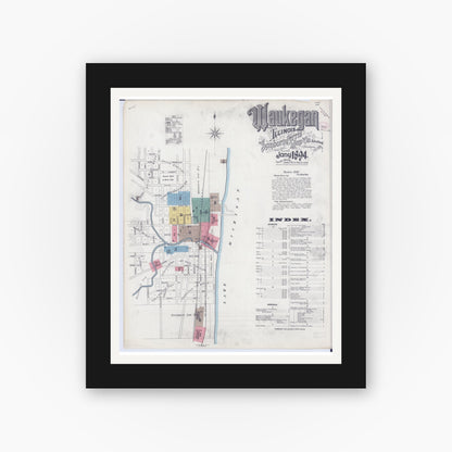 Old map wall art mockup — black gallery frame with white mat — Sanborn Fire Insurance Map from Waukegan, Lake County, Illinois (1894) - Complete Map Set