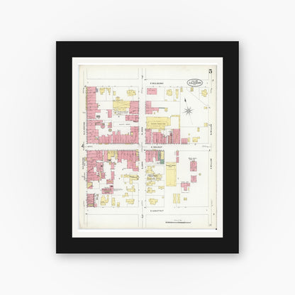 Old map wall art mockup — black gallery frame with white mat — Sanborn Fire Insurance Map from Goldsboro, Wayne County, North Carolina (1908), Sheet #0005