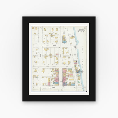 Old map wall art mockup — black gallery frame with white mat — Sanborn Fire Insurance Map from Momence, Kankakee County, Illinois (1897), Sheet #0002