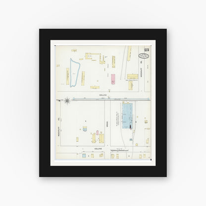 Old map wall art mockup — black gallery frame with white mat — Sanborn Fire Insurance Map from Joliet, Will County, Illinois (1891), Sheet #0023