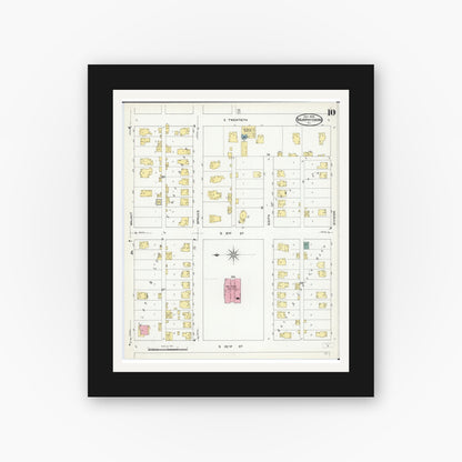 Old map wall art mockup — black gallery frame with white mat — Sanborn Fire Insurance Map from Murphysboro, Jackson County, Illinois (1909), Sheet #0010