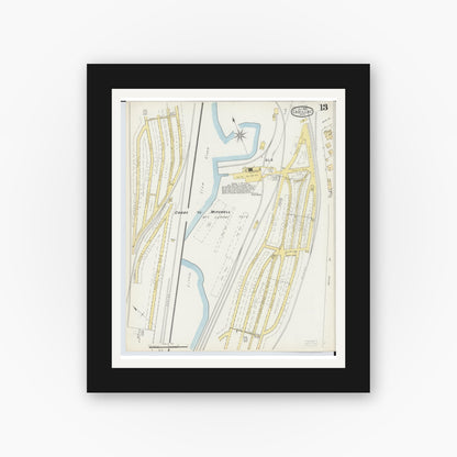 Old map wall art mockup — black gallery frame with white mat — Sanborn Fire Insurance Map from Cadillac, Wexford County, Michigan (1895), Sheet #0013