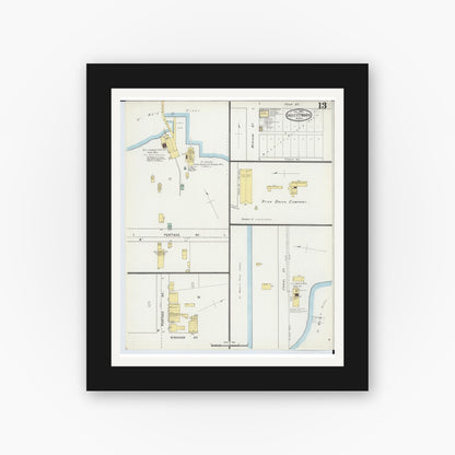 Old map wall art mockup — black gallery frame with white mat — Sanborn Fire Insurance Map from Sault Sainte Marie, Chippewa County, Michigan (1895), Sheet #0013