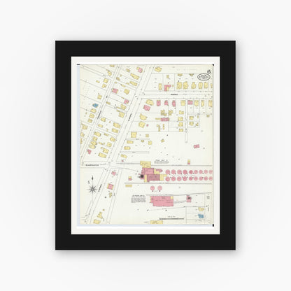 Old map wall art mockup — black gallery frame with white mat — Sanborn Fire Insurance Map from Athens, Athens County, Ohio (1907), Sheet #0006