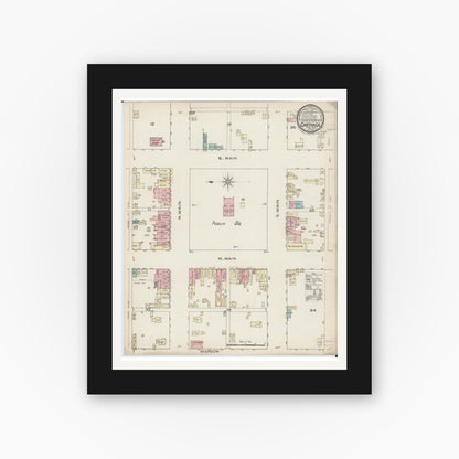 Old map wall art mockup — black gallery frame with white mat — Sanborn Fire Insurance Map from Carthage, Hancock County, Illinois (1885), Sheet #0001