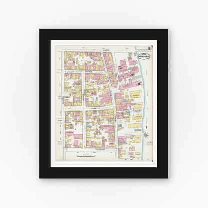 Old map wall art mockup — black gallery frame with white mat — Sanborn Fire Insurance Map from New Brunswick, Middlesex County, New Jersey (1892), Sheet #0006