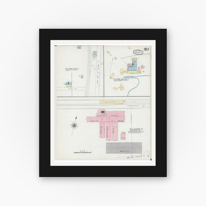Old map wall art mockup — black gallery frame with white mat — Sanborn Fire Insurance Map from Joliet, Will County, Illinois (1891), Sheet #0030
